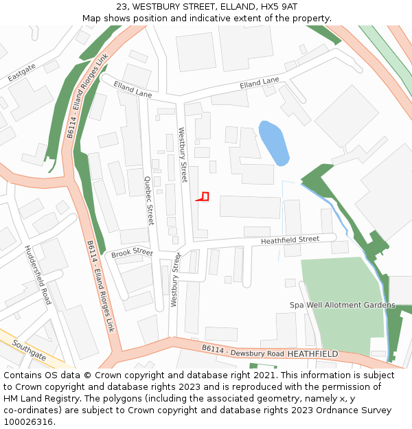 23, WESTBURY STREET, ELLAND, HX5 9AT: Location map and indicative extent of plot