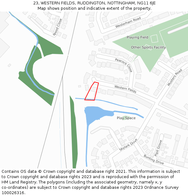 23, WESTERN FIELDS, RUDDINGTON, NOTTINGHAM, NG11 6JE: Location map and indicative extent of plot