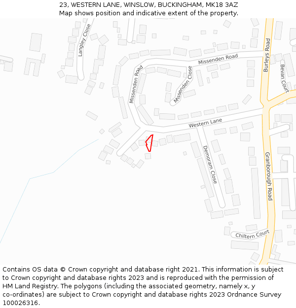 23, WESTERN LANE, WINSLOW, BUCKINGHAM, MK18 3AZ: Location map and indicative extent of plot