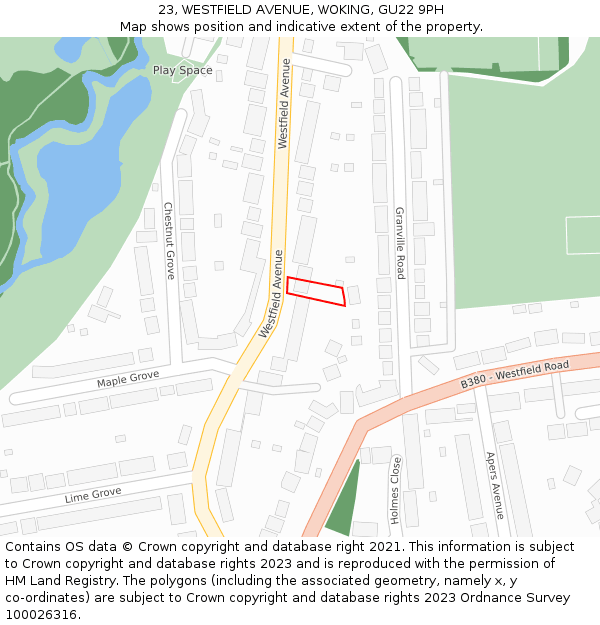23, WESTFIELD AVENUE, WOKING, GU22 9PH: Location map and indicative extent of plot