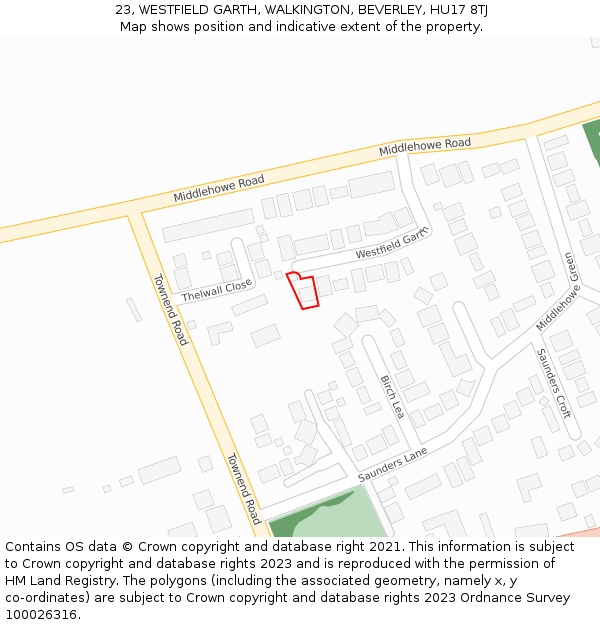 23, WESTFIELD GARTH, WALKINGTON, BEVERLEY, HU17 8TJ: Location map and indicative extent of plot