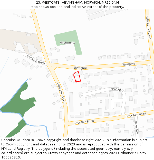 23, WESTGATE, HEVINGHAM, NORWICH, NR10 5NH: Location map and indicative extent of plot
