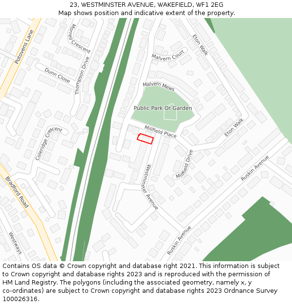 23, WESTMINSTER AVENUE, WAKEFIELD, WF1 2EG: Location map and indicative extent of plot