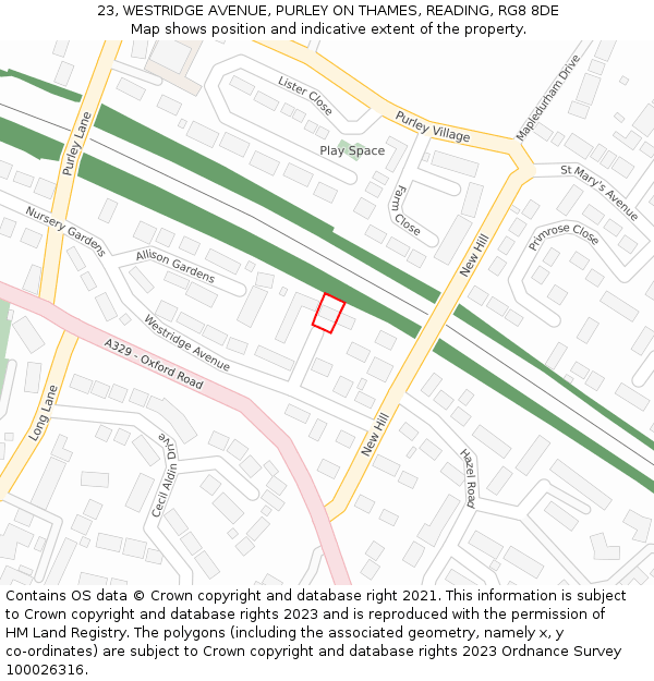 23, WESTRIDGE AVENUE, PURLEY ON THAMES, READING, RG8 8DE: Location map and indicative extent of plot