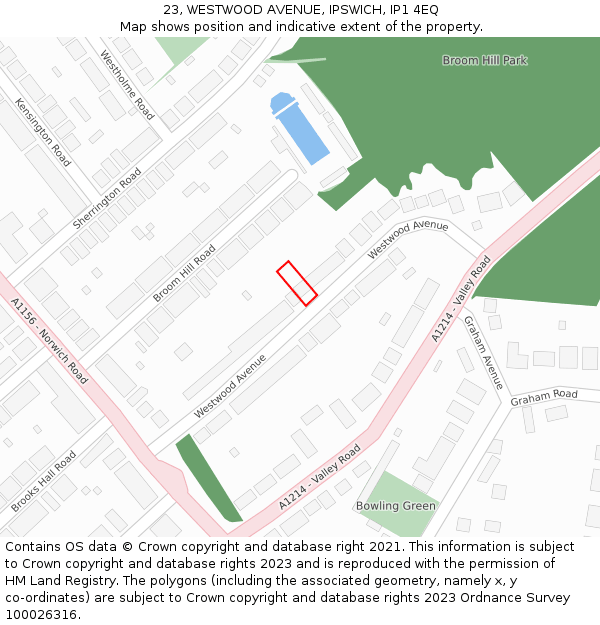 23, WESTWOOD AVENUE, IPSWICH, IP1 4EQ: Location map and indicative extent of plot