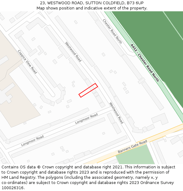 23, WESTWOOD ROAD, SUTTON COLDFIELD, B73 6UP: Location map and indicative extent of plot