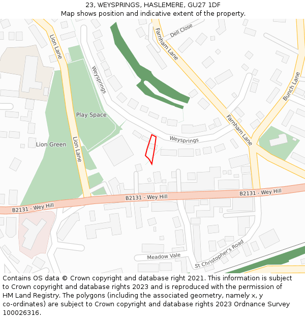 23, WEYSPRINGS, HASLEMERE, GU27 1DF: Location map and indicative extent of plot
