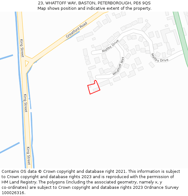 23, WHATTOFF WAY, BASTON, PETERBOROUGH, PE6 9QS: Location map and indicative extent of plot