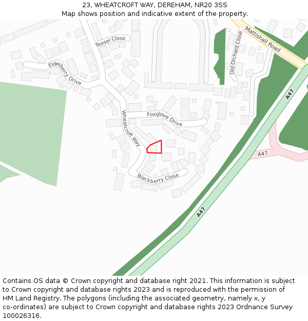 23, WHEATCROFT WAY, DEREHAM, NR20 3SS: Location map and indicative extent of plot