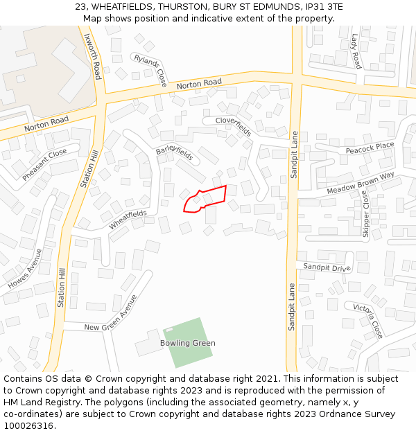 23, WHEATFIELDS, THURSTON, BURY ST EDMUNDS, IP31 3TE: Location map and indicative extent of plot