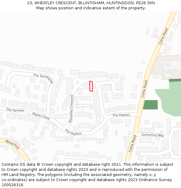 23, WHEATLEY CRESCENT, BLUNTISHAM, HUNTINGDON, PE28 3XN: Location map and indicative extent of plot