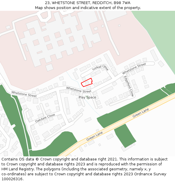 23, WHETSTONE STREET, REDDITCH, B98 7WA: Location map and indicative extent of plot