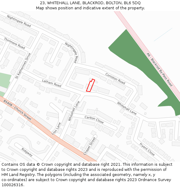 23, WHITEHALL LANE, BLACKROD, BOLTON, BL6 5DQ: Location map and indicative extent of plot