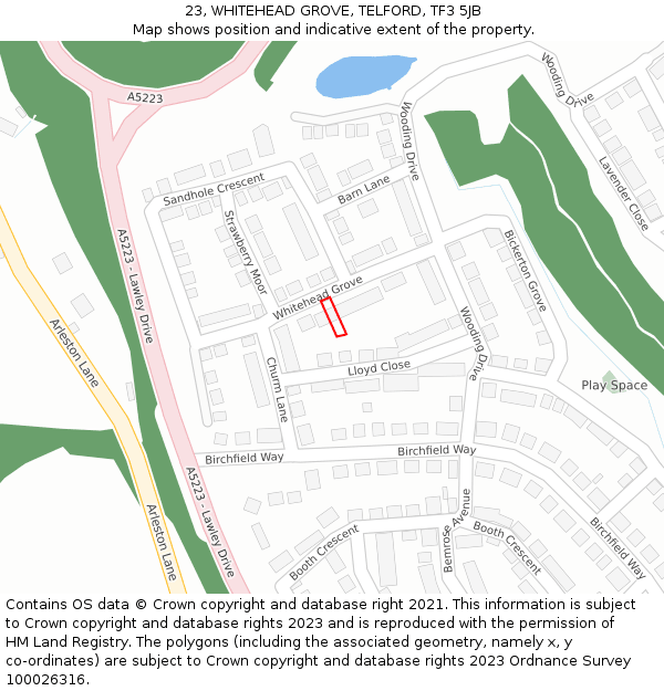 23, WHITEHEAD GROVE, TELFORD, TF3 5JB: Location map and indicative extent of plot