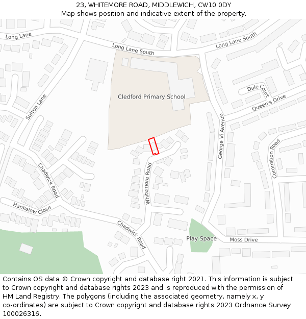 23, WHITEMORE ROAD, MIDDLEWICH, CW10 0DY: Location map and indicative extent of plot