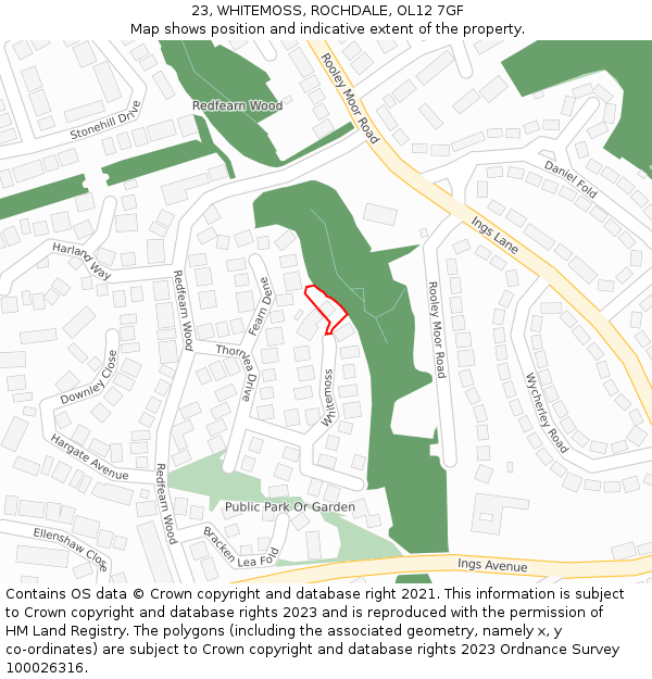 23, WHITEMOSS, ROCHDALE, OL12 7GF: Location map and indicative extent of plot