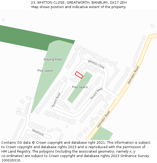 23, WHITTON CLOSE, GREATWORTH, BANBURY, OX17 2EH: Location map and indicative extent of plot