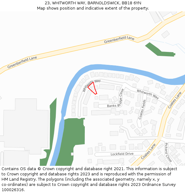 23, WHITWORTH WAY, BARNOLDSWICK, BB18 6YN: Location map and indicative extent of plot