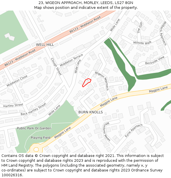 23, WIGEON APPROACH, MORLEY, LEEDS, LS27 8GN: Location map and indicative extent of plot