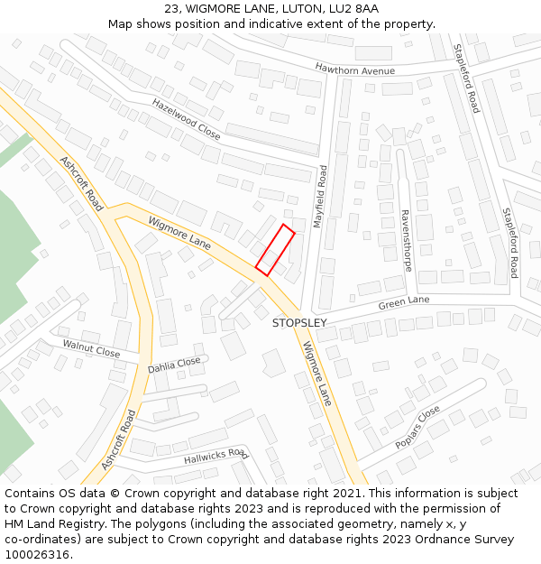 23, WIGMORE LANE, LUTON, LU2 8AA: Location map and indicative extent of plot
