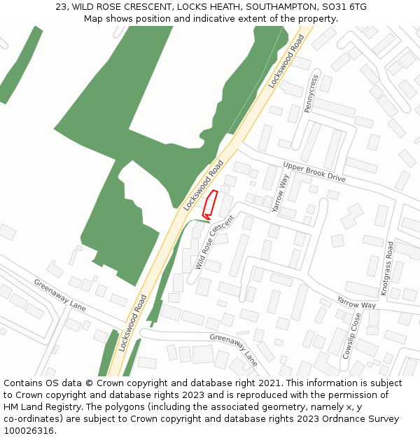 23, WILD ROSE CRESCENT, LOCKS HEATH, SOUTHAMPTON, SO31 6TG: Location map and indicative extent of plot