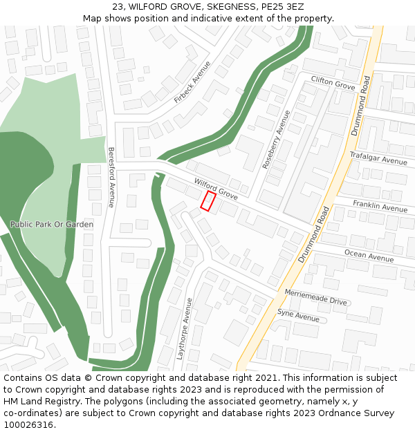 23, WILFORD GROVE, SKEGNESS, PE25 3EZ: Location map and indicative extent of plot