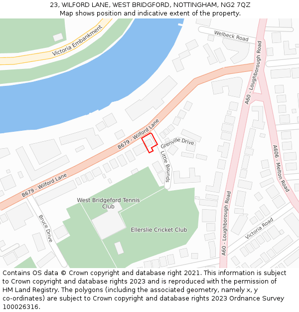 23, WILFORD LANE, WEST BRIDGFORD, NOTTINGHAM, NG2 7QZ: Location map and indicative extent of plot