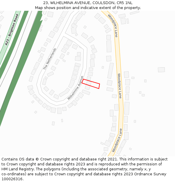 23, WILHELMINA AVENUE, COULSDON, CR5 1NL: Location map and indicative extent of plot