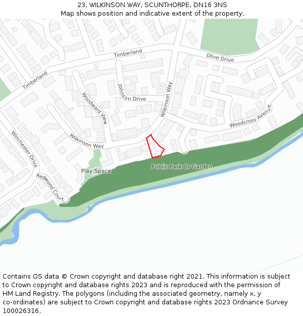 23, WILKINSON WAY, SCUNTHORPE, DN16 3NS: Location map and indicative extent of plot