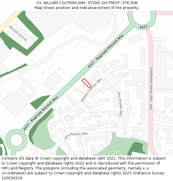 23, WILLIAM COLTMAN WAY, STOKE-ON-TRENT, ST6 5XB: Location map and indicative extent of plot