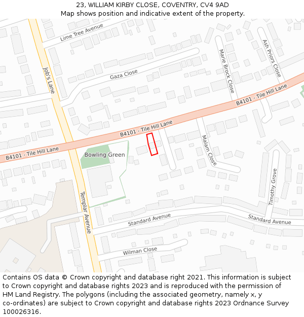 23, WILLIAM KIRBY CLOSE, COVENTRY, CV4 9AD: Location map and indicative extent of plot