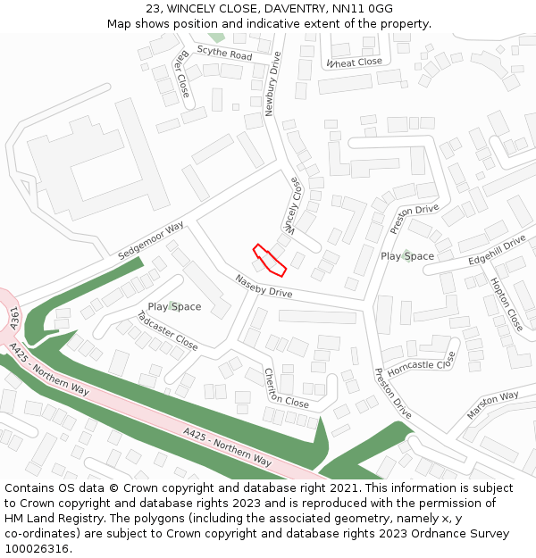 23, WINCELY CLOSE, DAVENTRY, NN11 0GG: Location map and indicative extent of plot