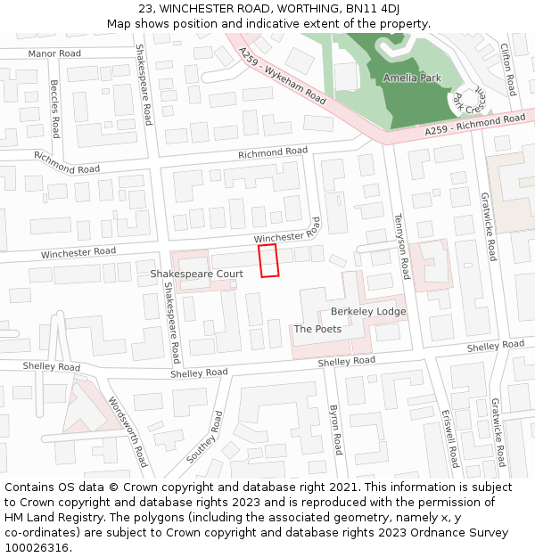 23, WINCHESTER ROAD, WORTHING, BN11 4DJ: Location map and indicative extent of plot