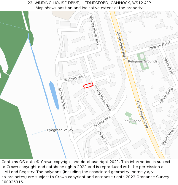 23, WINDING HOUSE DRIVE, HEDNESFORD, CANNOCK, WS12 4FP: Location map and indicative extent of plot