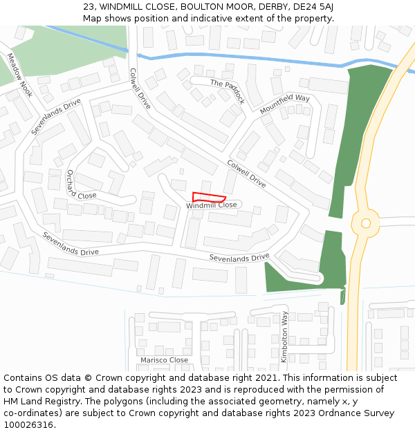 23, WINDMILL CLOSE, BOULTON MOOR, DERBY, DE24 5AJ: Location map and indicative extent of plot