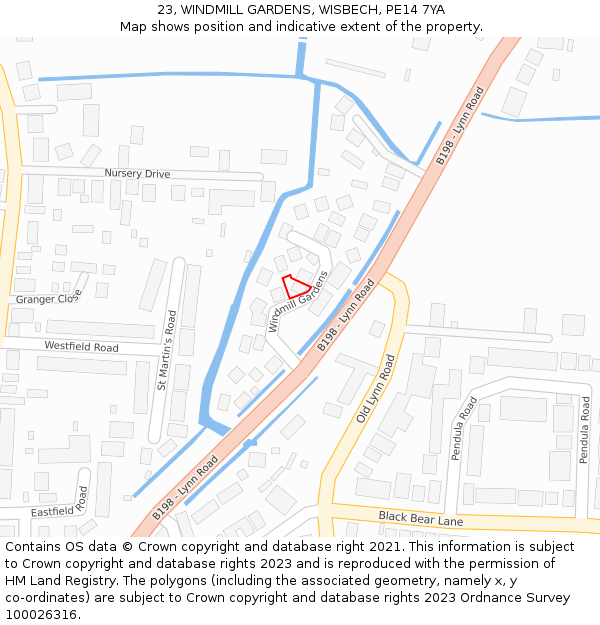 23, WINDMILL GARDENS, WISBECH, PE14 7YA: Location map and indicative extent of plot