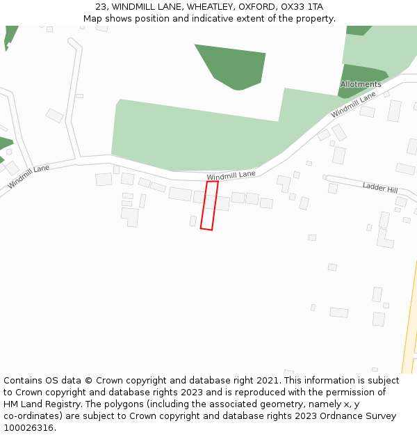 23, WINDMILL LANE, WHEATLEY, OXFORD, OX33 1TA: Location map and indicative extent of plot