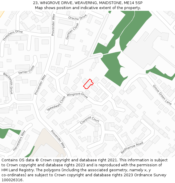 23, WINGROVE DRIVE, WEAVERING, MAIDSTONE, ME14 5SP: Location map and indicative extent of plot