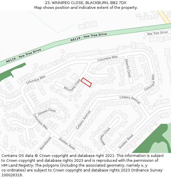 23, WINNIPEG CLOSE, BLACKBURN, BB2 7DX: Location map and indicative extent of plot