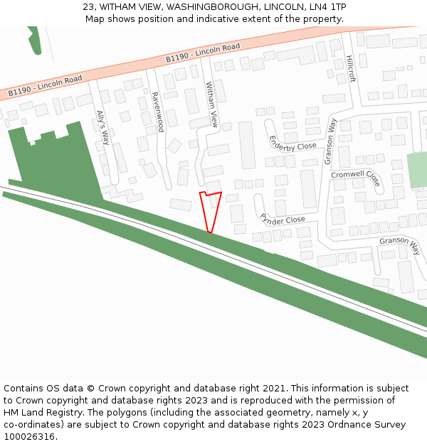 23, WITHAM VIEW, WASHINGBOROUGH, LINCOLN, LN4 1TP: Location map and indicative extent of plot