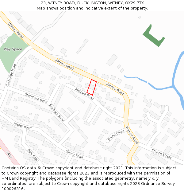 23, WITNEY ROAD, DUCKLINGTON, WITNEY, OX29 7TX: Location map and indicative extent of plot