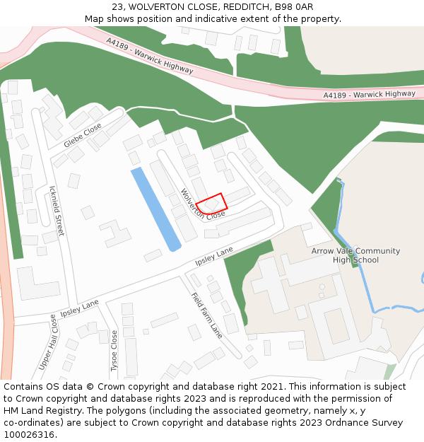 23, WOLVERTON CLOSE, REDDITCH, B98 0AR: Location map and indicative extent of plot