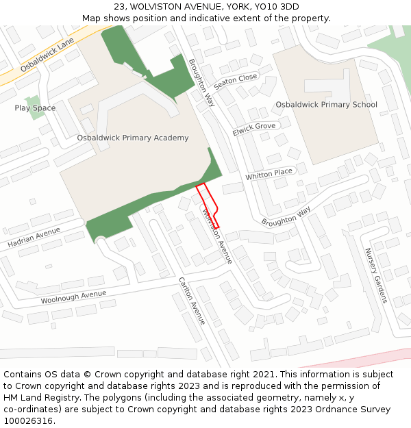 23, WOLVISTON AVENUE, YORK, YO10 3DD: Location map and indicative extent of plot
