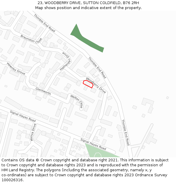 23, WOODBERRY DRIVE, SUTTON COLDFIELD, B76 2RH: Location map and indicative extent of plot