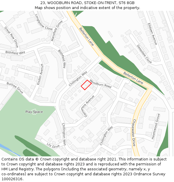 23, WOODBURN ROAD, STOKE-ON-TRENT, ST6 8GB: Location map and indicative extent of plot