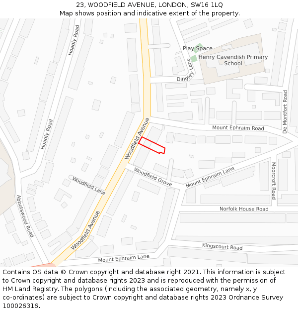 23, WOODFIELD AVENUE, LONDON, SW16 1LQ: Location map and indicative extent of plot
