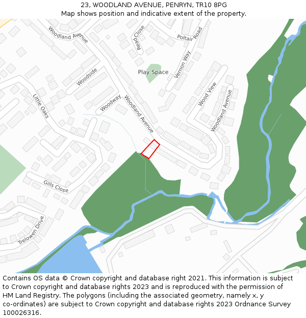 23, WOODLAND AVENUE, PENRYN, TR10 8PG: Location map and indicative extent of plot