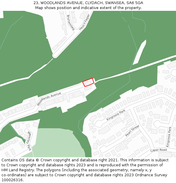 23, WOODLANDS AVENUE, CLYDACH, SWANSEA, SA6 5GA: Location map and indicative extent of plot