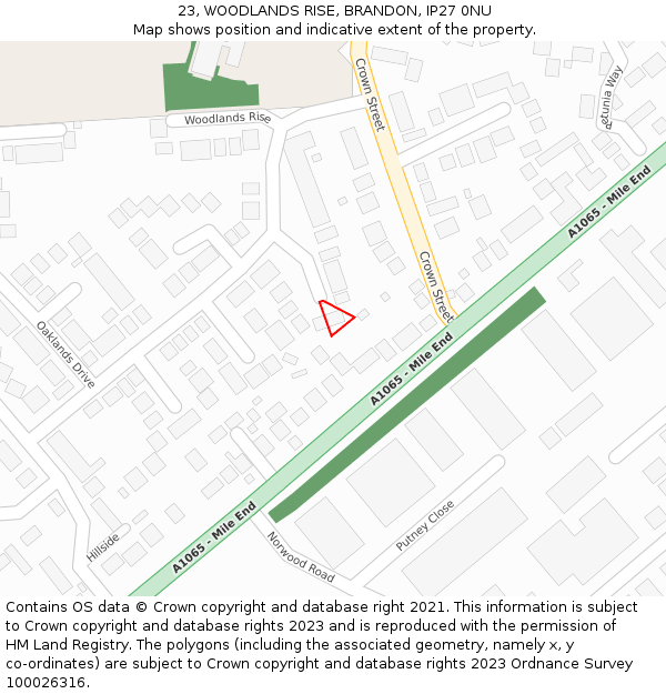 23, WOODLANDS RISE, BRANDON, IP27 0NU: Location map and indicative extent of plot