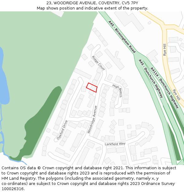 23, WOODRIDGE AVENUE, COVENTRY, CV5 7PY: Location map and indicative extent of plot